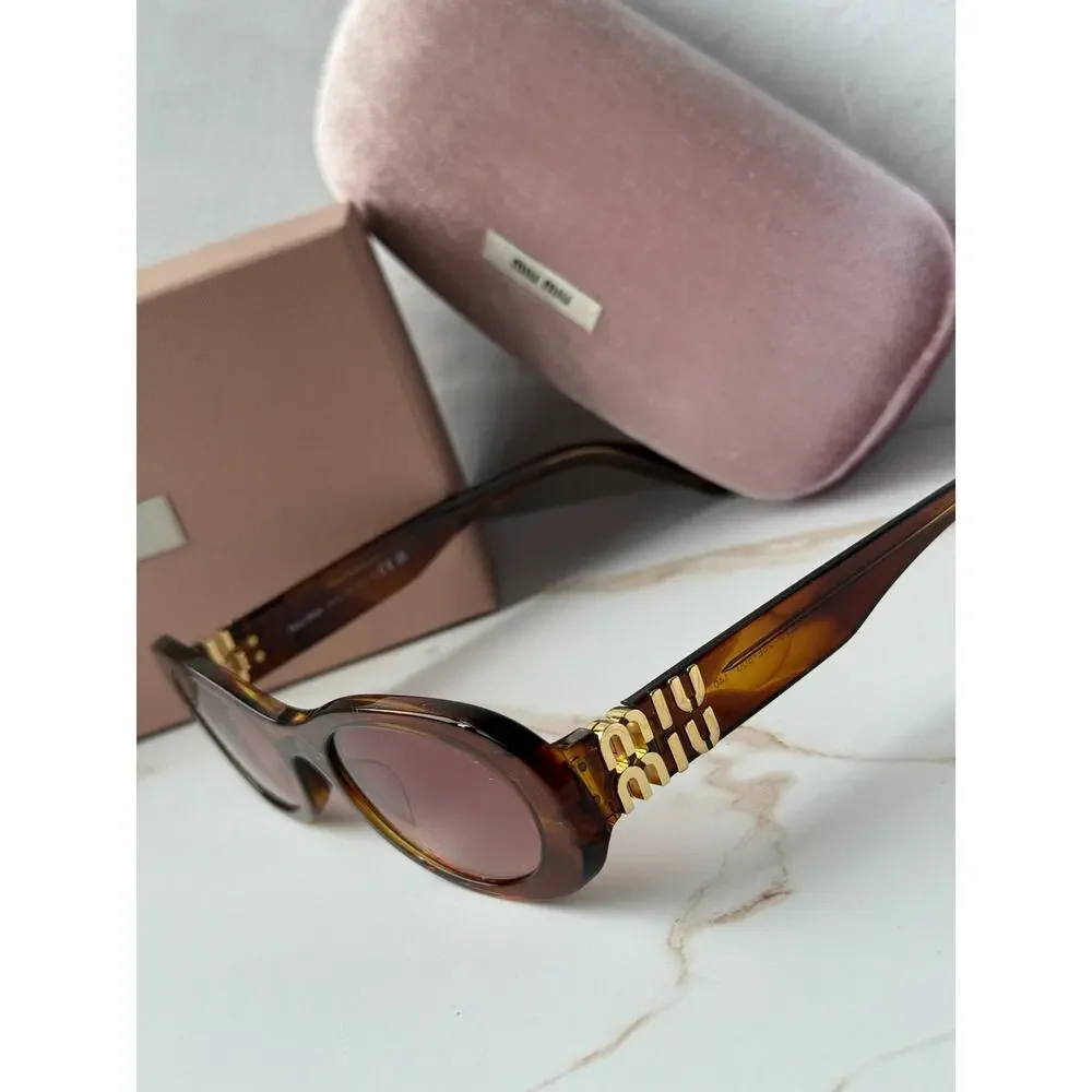 NEW Miu Miu MU06ZS Brown Oval Sunglasses